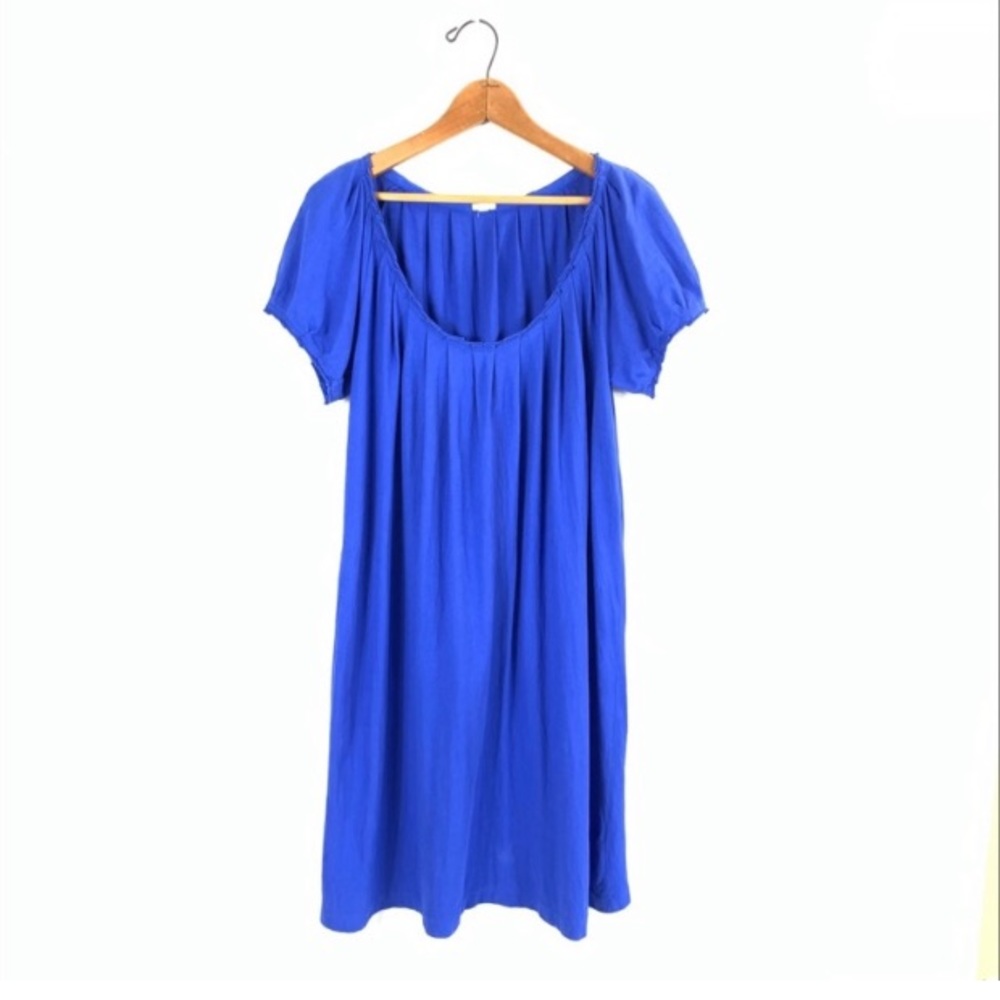 J Crew Royal Blue Pleated Scoop Neck Mini  Dress S